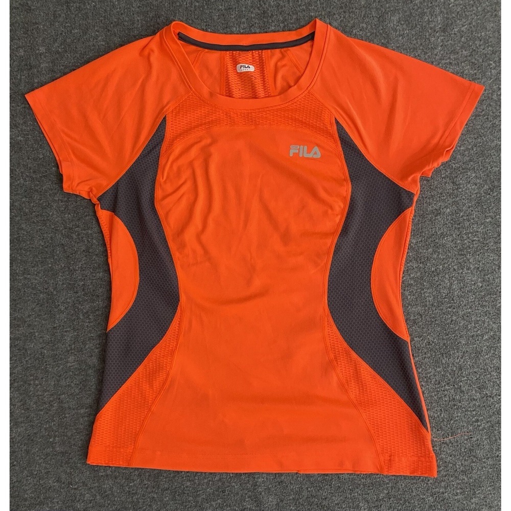 Fila Women's Active T Shirt Orange Crew Neck Short Sleeve Breathable Mesh Size M